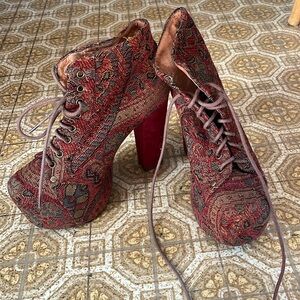 Havana Last Jeffrey Campbell Lita Platform Tapestry Lace-up Booties, 7
